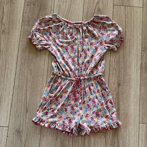Mini Boden Floral Romper with Ruffles Cinched Waist and Rope Drawstring 11-12Y